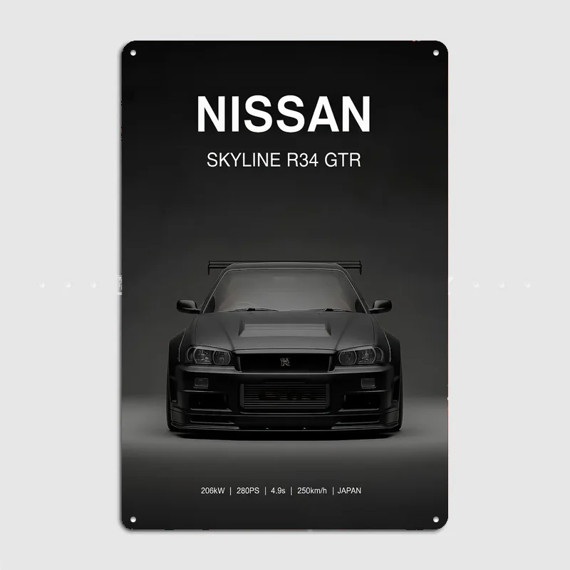 black Nissan Skyline R34 GTR Car Metal Custom Sign Living Room Wall Indoor Decor Room Decoration Bedroom Posters Home Decor