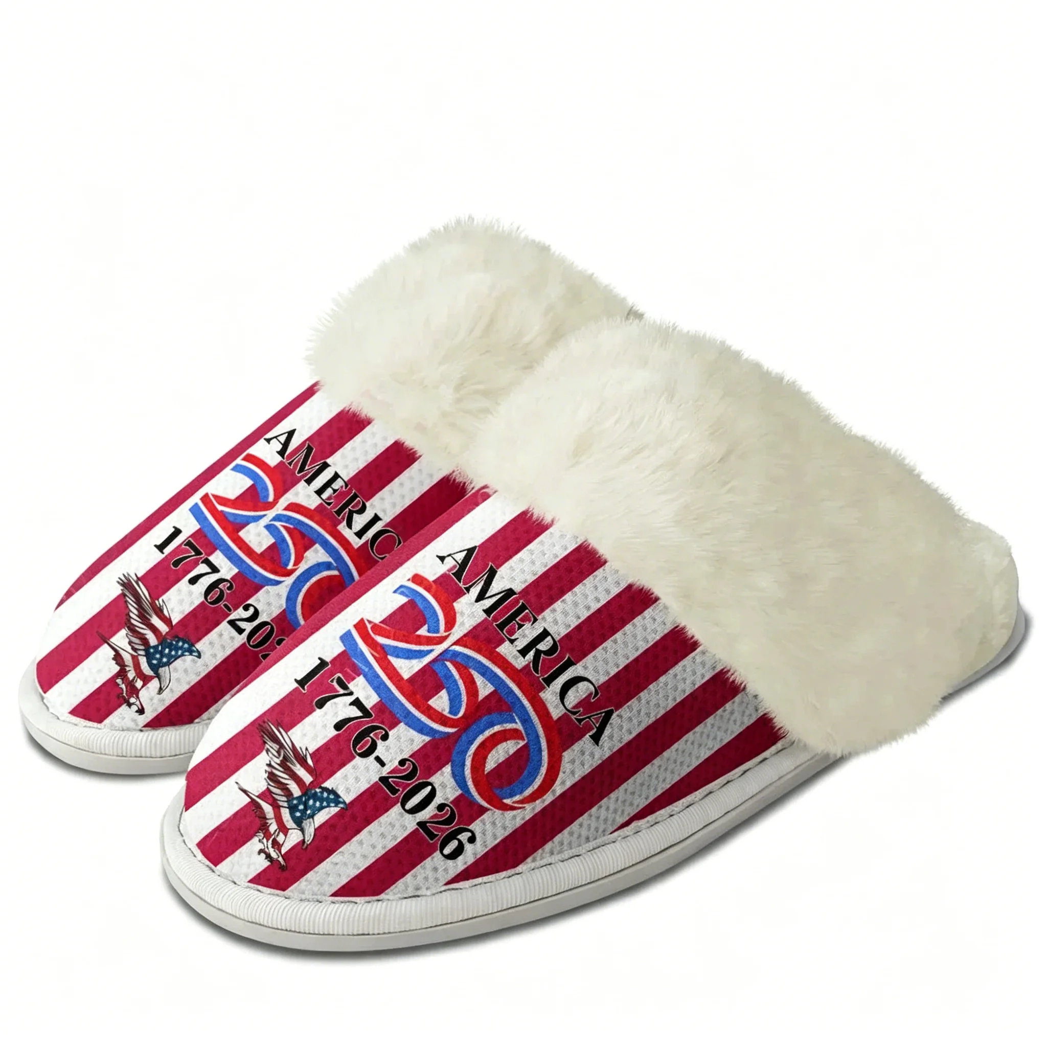 America 250th Anniversary 1776-2026 Plush Slippers Keep Warm Shoes Mens Womens Soft Foot Covers Cotton Custom Thermal Slipper