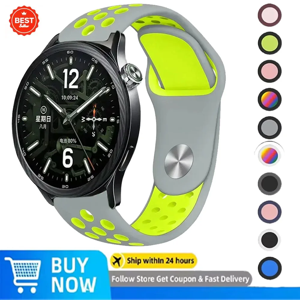 18/20/22mm Silicone Watchband for Xiaomi Watch S5-4-3 Breathable Adjustable Strap For Oneplus 4/Lite/Amazfit Bip 6 Max/Balance 3