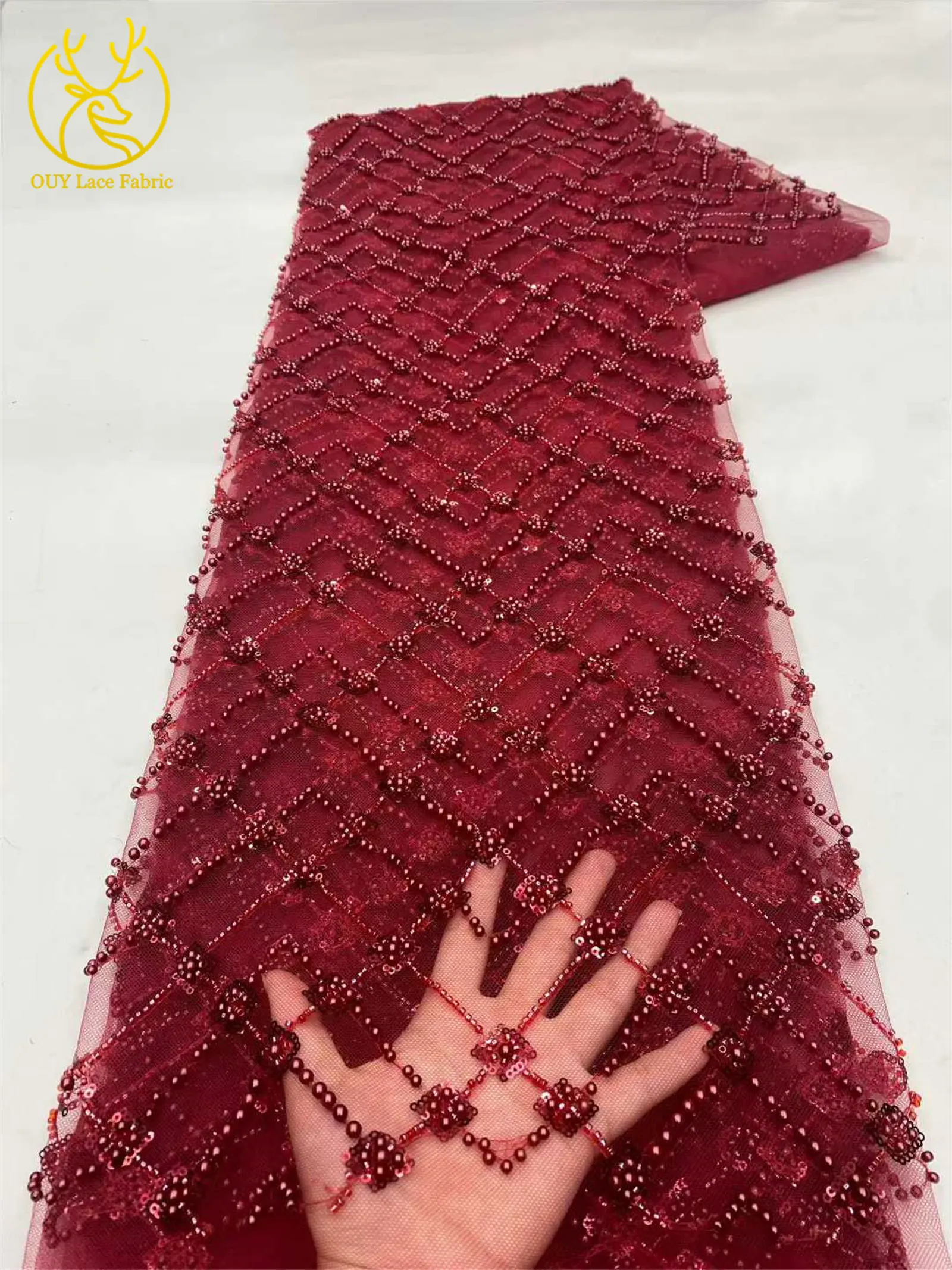 Champagner Luxus Afrikanischer Bräutigam Perlen-Spitzenstoff 2026 Hochwertige Spitze Brautkleid-Spitze Nigerianischer Pailletten-Spitzenstoff – Detail 14