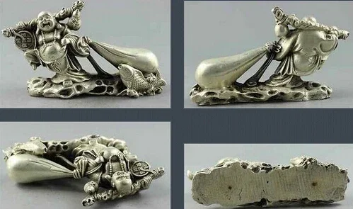 Collectible Decorated Old Handwork Carving Buddha & Fish & Fiscal Statue