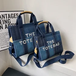 Fashion Patchwork Denim Tote Bag Y2K Designer Letters Women Handbags Luxury Shoulder Crossbody Bags Casaul Big Shopper Purses