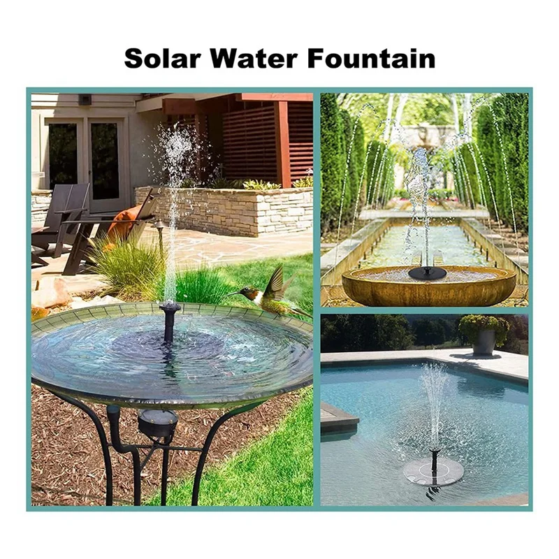 Black Solar Fountain Water Fountain Solar Water Fountain With 6 Nozzles And Fixer, 6.3Inch Solar Fountain Pump For Bird Bath