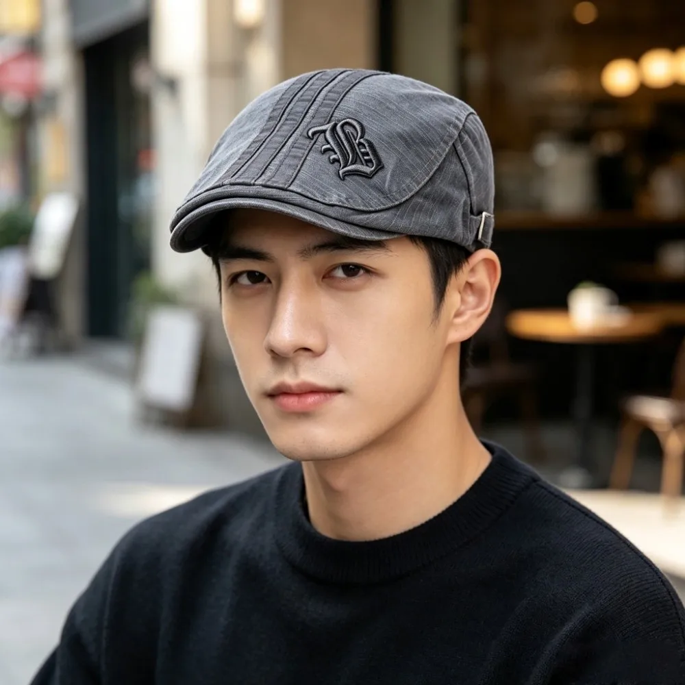Fashion Soft Fabric Flat Cap Hat Daily Visor Adjustable Fit Newsboy Driver Cap Letter Embroidery Vintage Cap Hat Outdoor Use