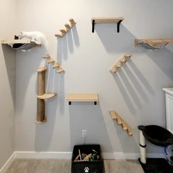 Cat Wall Climbing Set Scratch Post Wall Mounted Cat Ladder Bridge Hammock and Platform Wall Furniture for Cat Relax and Play