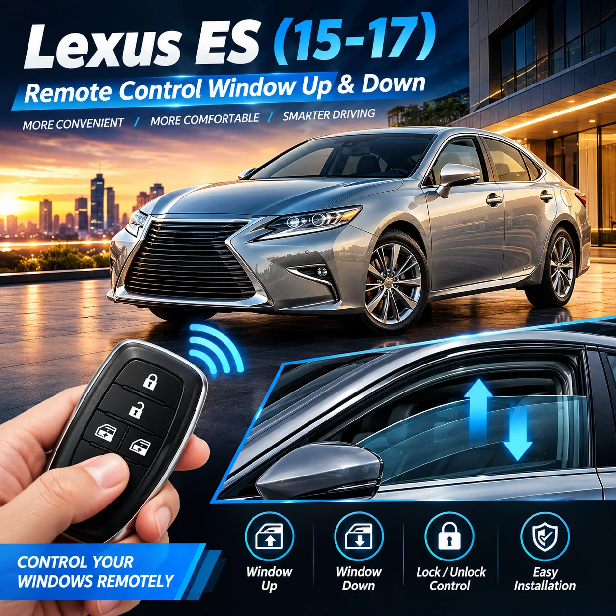 OBD-based automatic window-closing feature (one-touch window closure) for Lexus  ES (15-17)