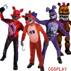 2024 Kids Child Fnaf Freddy Cosplay Costume Superhero Jumpsuit Boys Girls Funny Party Halloween Carnival Suit With Mask Gloves