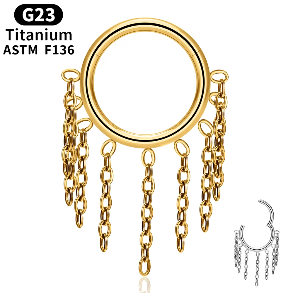 ASTM F136 Titanium Chained Hinged Segment Piercing Helix Daith Conch Cartilage Clicker Hoop Ring16G Septem Earring Body Jewelry