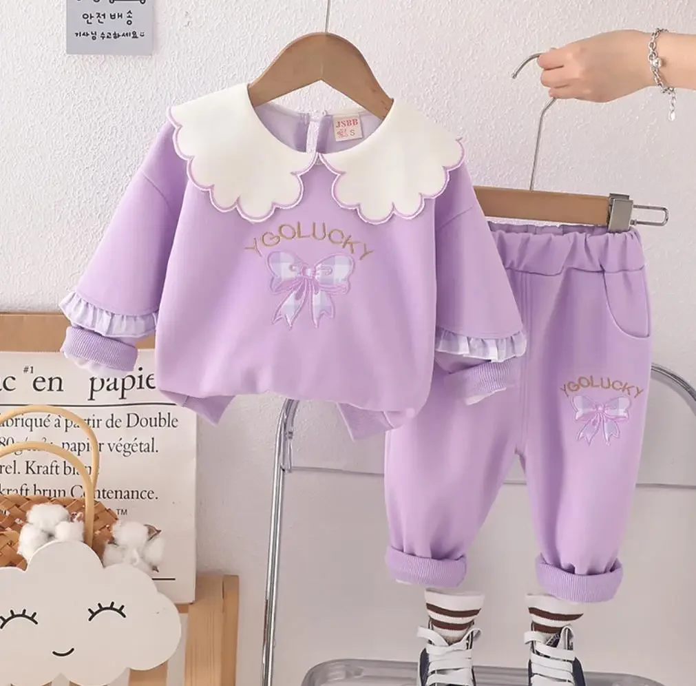 Bambini Set per bambini 2024 Primavera Autunno Bambini Abbigliamento per ragazze da 1 a 5 anni Cute Cartoon T-shirt a maniche lunghe + Pantaloni Abiti per neonati