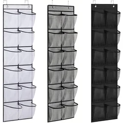 12 Pockets Over the Door Shoe Organizer Large Mesh Pockets With 2 Hooks Transparent Fabric Shoe Rack Storage Bag For Bedroom