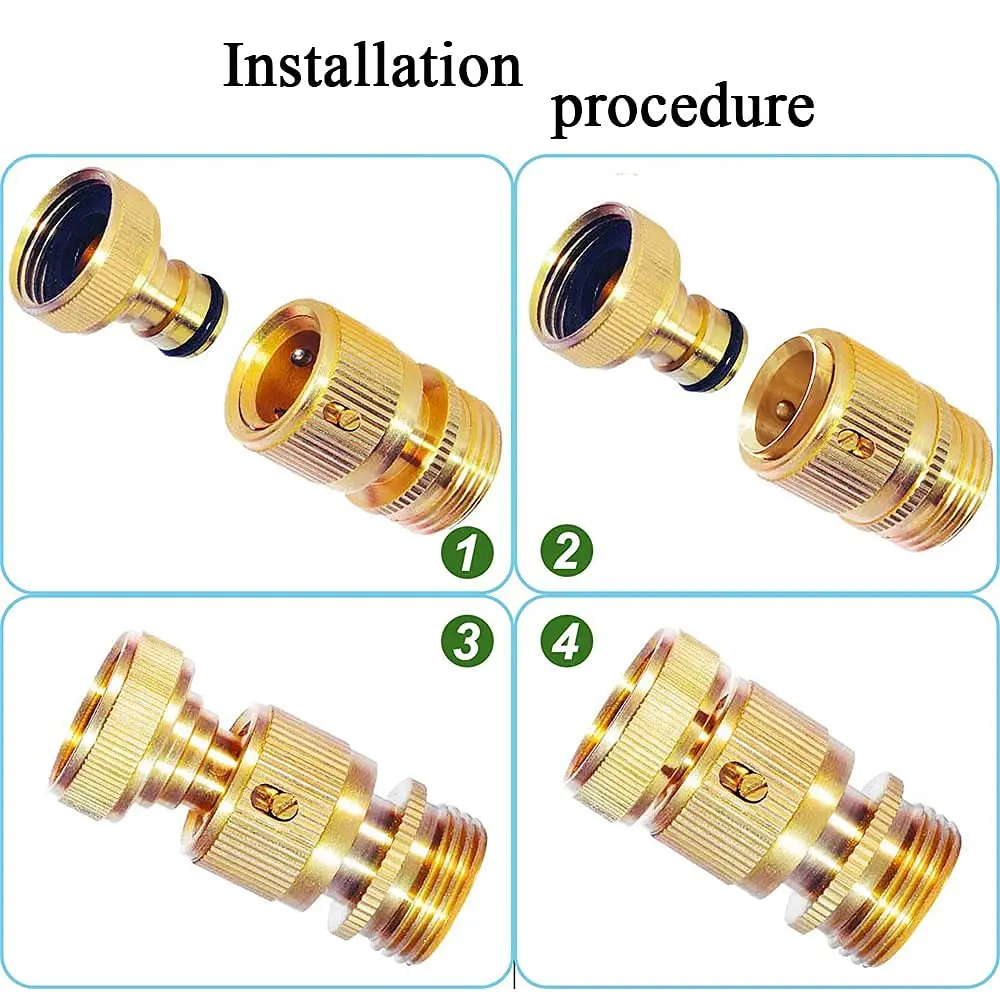 TOMEX Garden Hose Quick Connector, Solid Brass Construction,3/4 Inch Garden Hose Fittings,Twinkle Water Hose Connectors, Water H