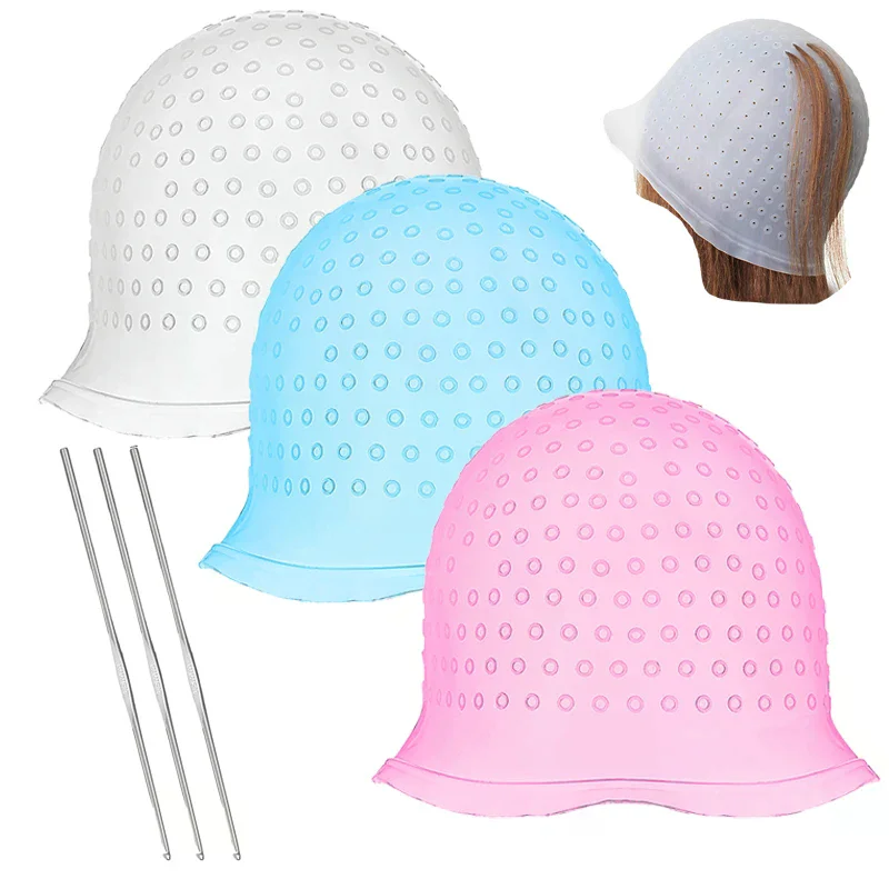1pcs Silicone Hair Coloring Cap Hook Needle Pink Professional Dyeing Tool Highlight Dyeing Frosting Dyeing Hats Barber Hair