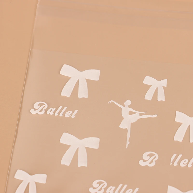 50pcs White Ballet Biscuit OPP Self-Adhesive Bag Bowknot Candy Chocolates Dessert Self Sealing Bag Gift Bag Card Storage Bag