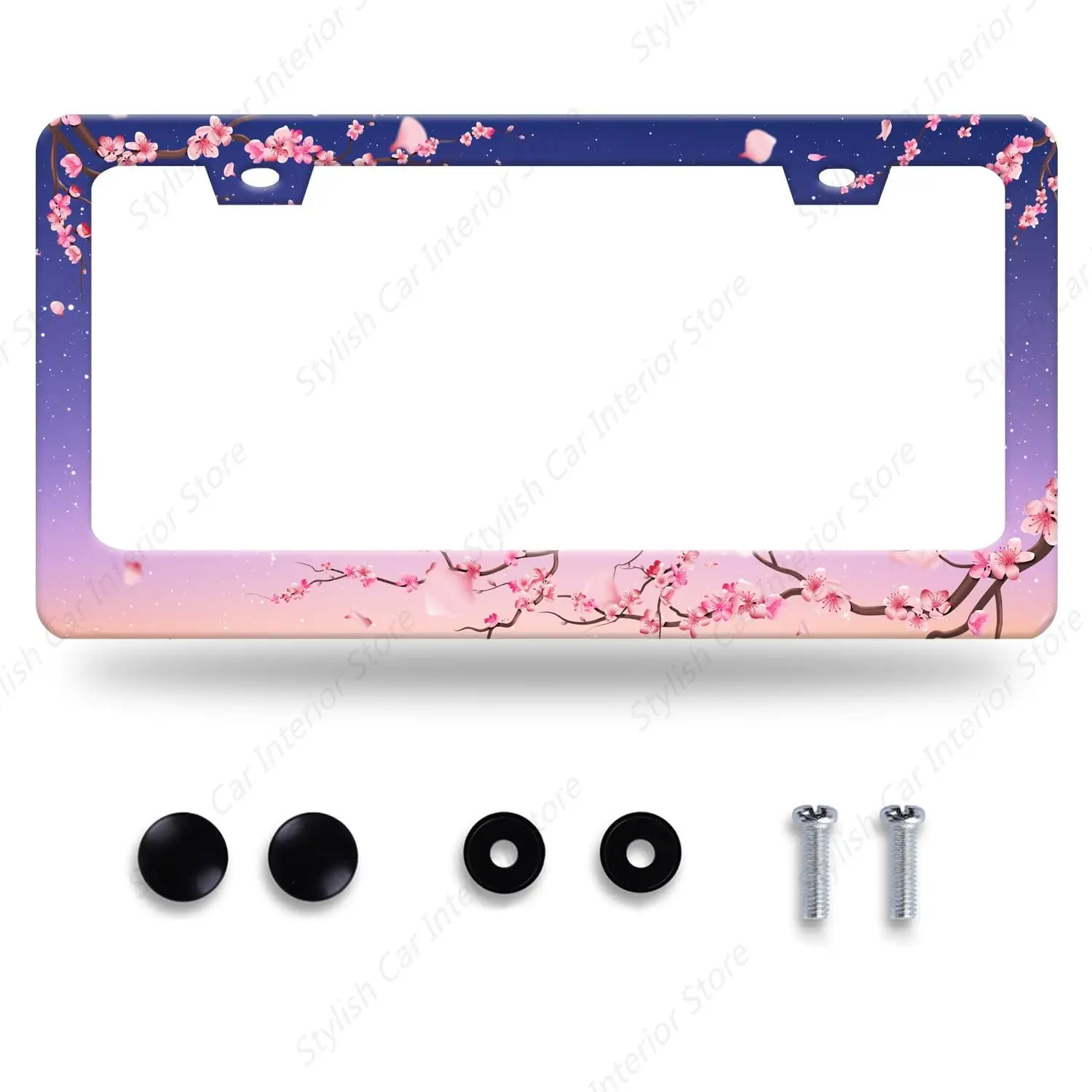 Cherry Blossom License Plate Frame Pink Flowers Floral License Plate Stainless Steel Funny License Plate Holder Women