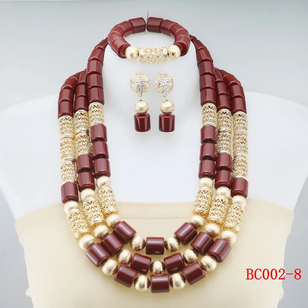 

African Bead Wedding Jewelry Set Imitation Coral Women Necklace Anniversary Party Nigeria Bride Accessories