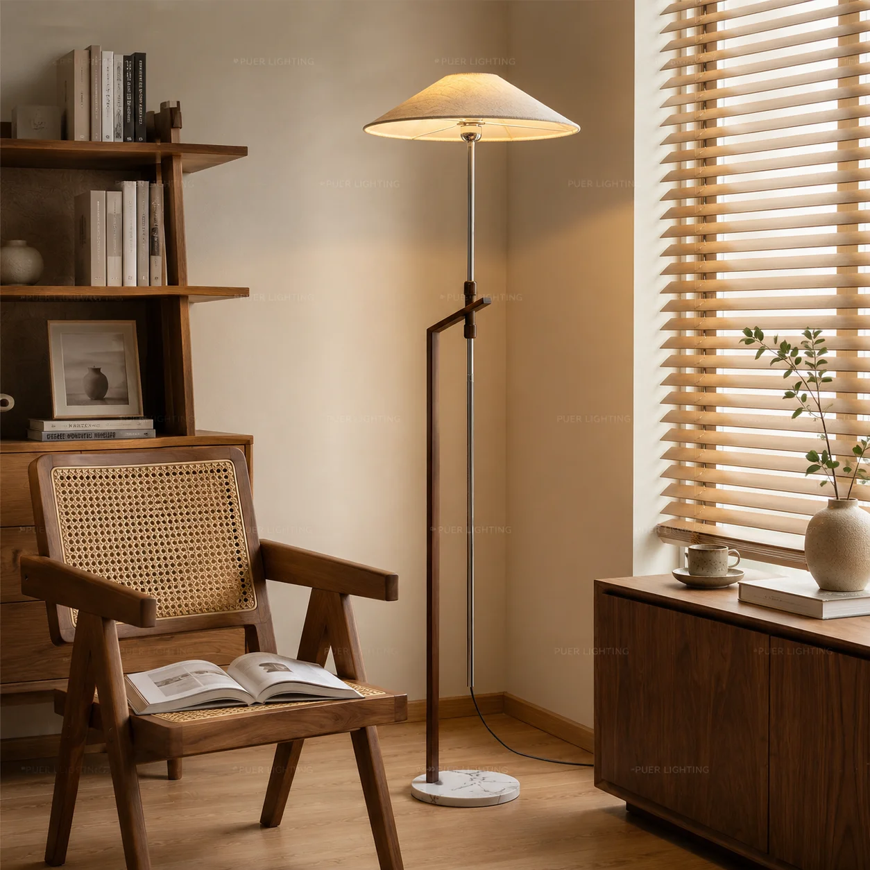 Wabi Sabi Solid Wood Floor Lamp Bedroom Study Living Room Sofa Side Standing Lamp Home Decor Floor Light Free LED Bulb Included