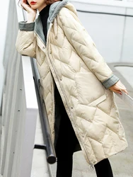 Autumn Winter Women Ultra Light Knitted Hooded White Duck Down Long Parka Casual Female Loose Warm Down Coat Outwear