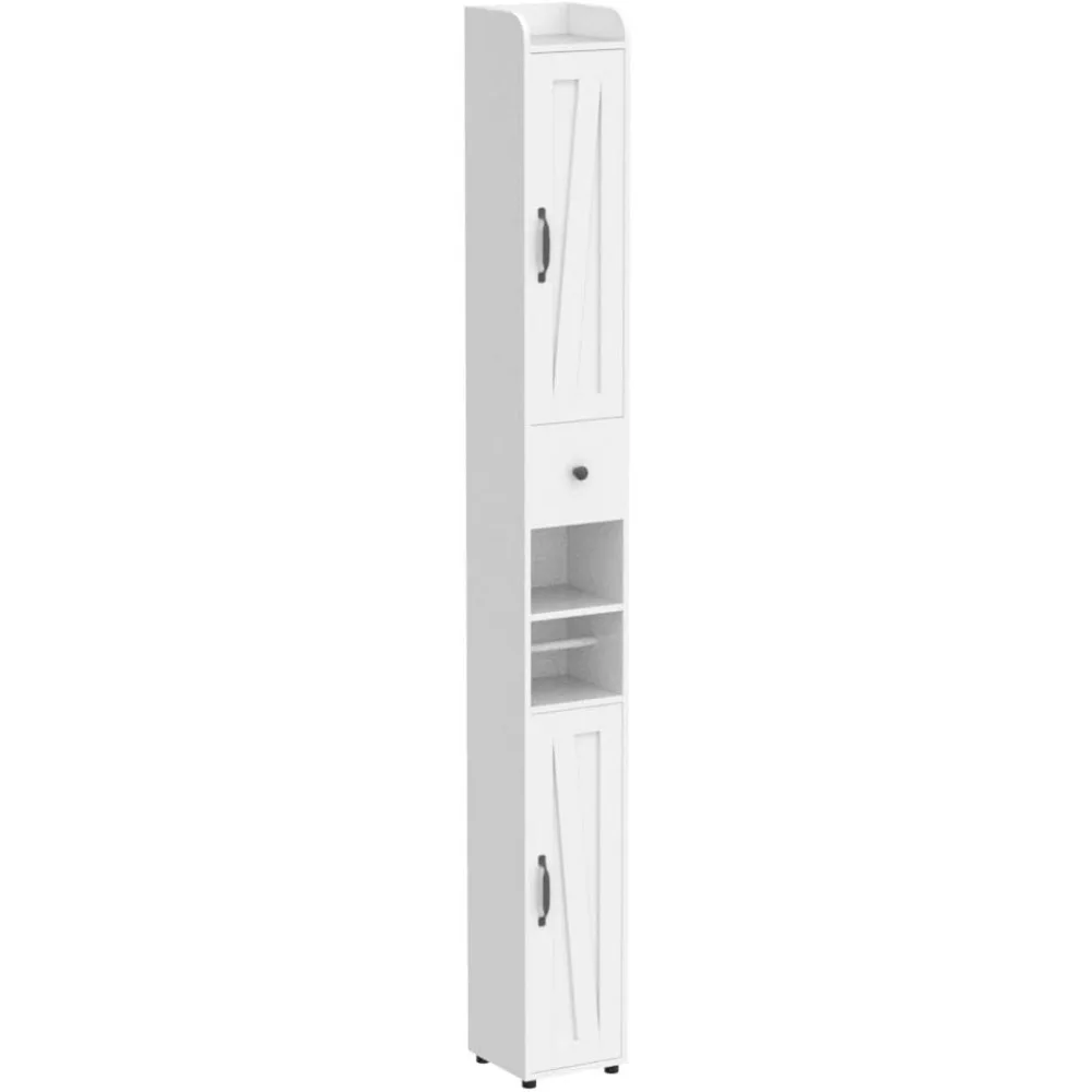 

Bathroom Cabinet with Adjustable Shelf, Storage Cabinet for Small Space, Tall Cabinet with Retractable Toilet Paper Rod