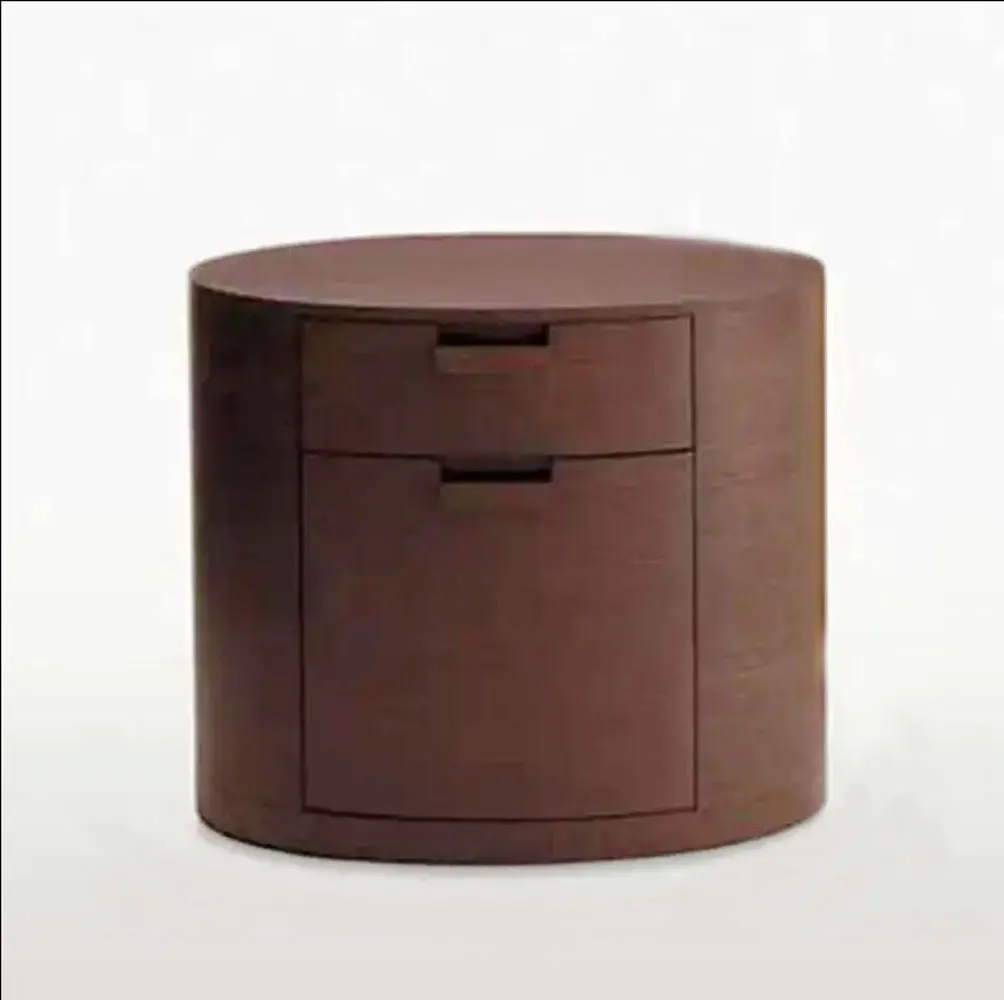 Carolf Furniture Wooden Side Table Oval Shape Round Corner Nightstand End Table With Two Drawers