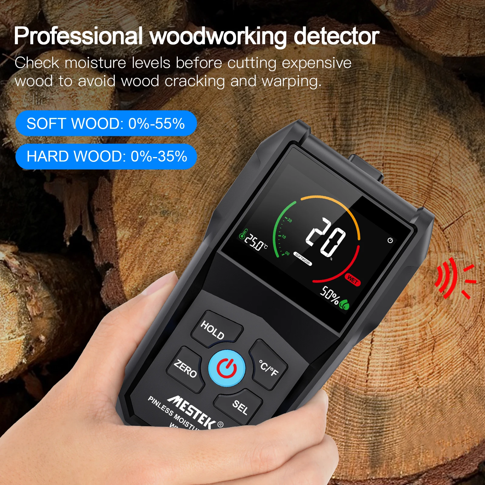 0%~70% Moisture Meter Pinless Wood Moisture Tester Moisture Sensor Digital Moisture Detector Analyzer With Calibration Function