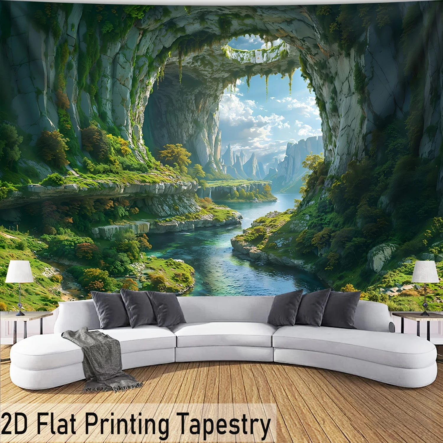 2D Flat, [ 2D Flat Printing]1pcs- Ultra large size- Vibrant Cave Sky Tapestry Landscape Photo Huge Digital Printing Tapestry, Ae