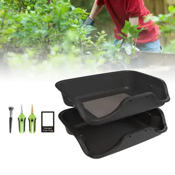 2 Paket Siyah Plastik Kırpma Tepsisi Seti 150/220 Mikron Ekran Örgü Polen Elek Elek Elek Ekran Trim Tepsi Kutusu Tomurcuklar Otlar için