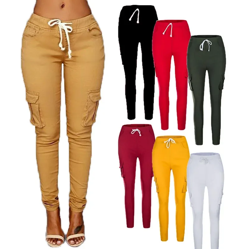 

Women Pencil Pant Lace Up Waist Casual Women Pants Solid Multi-Pockets women bottoms pants jomper mujer pamtalon elegantes