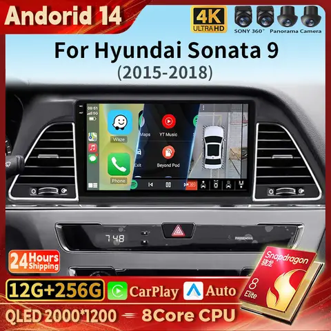 안드로이드 14 Carplay 자동 WIFI + 4G 자동차 라디오 멀티미디어 플레이어 현대 소나타 7 LF 9 2014-2017 Autoradio Stereo 2din Snapdragon