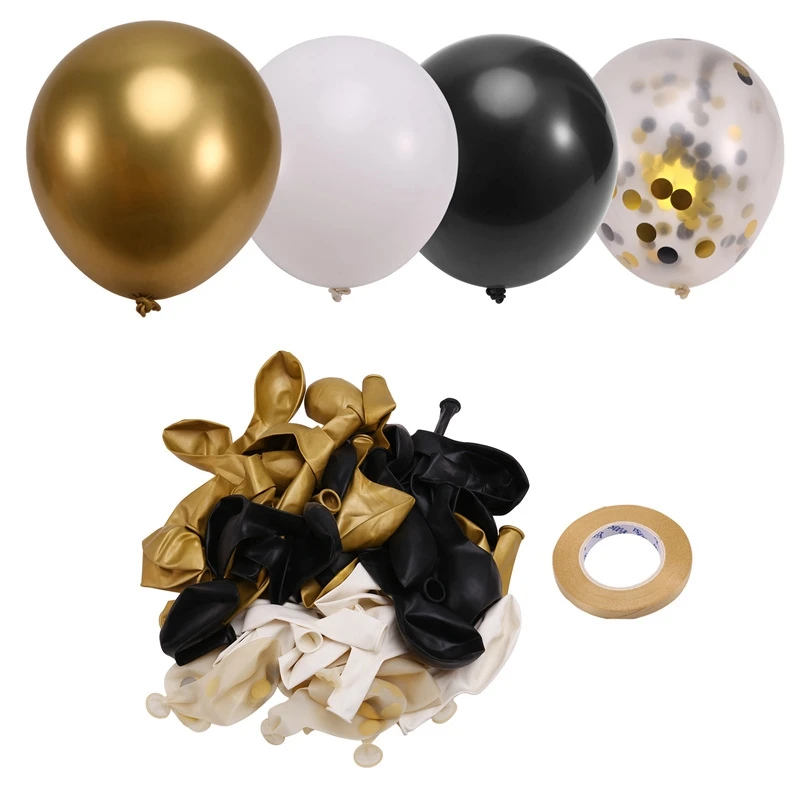 Black And Gold Balloons, 67Pcs 12 Inches Black White And Gold Confetti Balloons For Birthday, Wedding,New Year