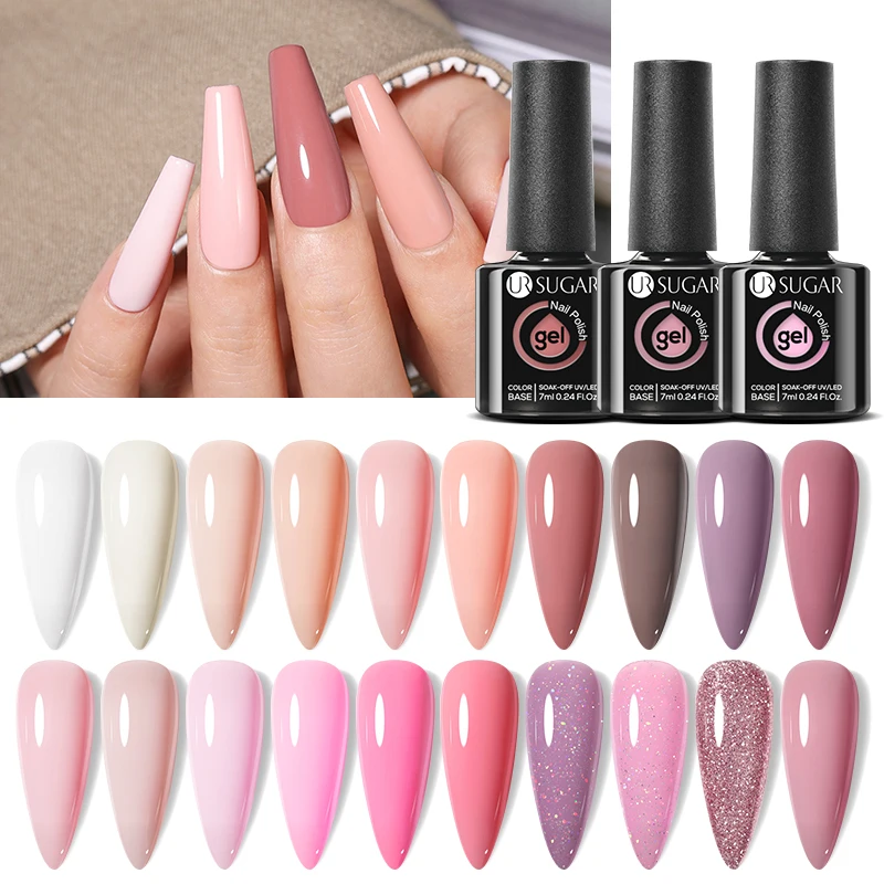 UR SUGAR 7ml Color rosa desnudo esmalte de uñas en Gel semipermanente Soak Off UV DIY Nail Art Gel diseño duradero suministros de manicura