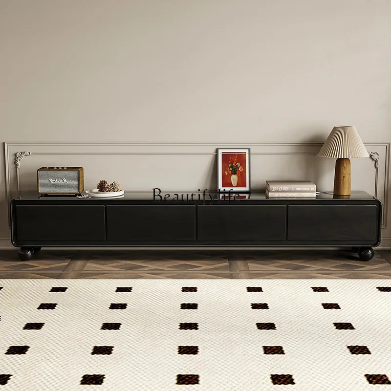 

88.French retro TV cabinet coffee table combination simple living room home antique black floor cabinet