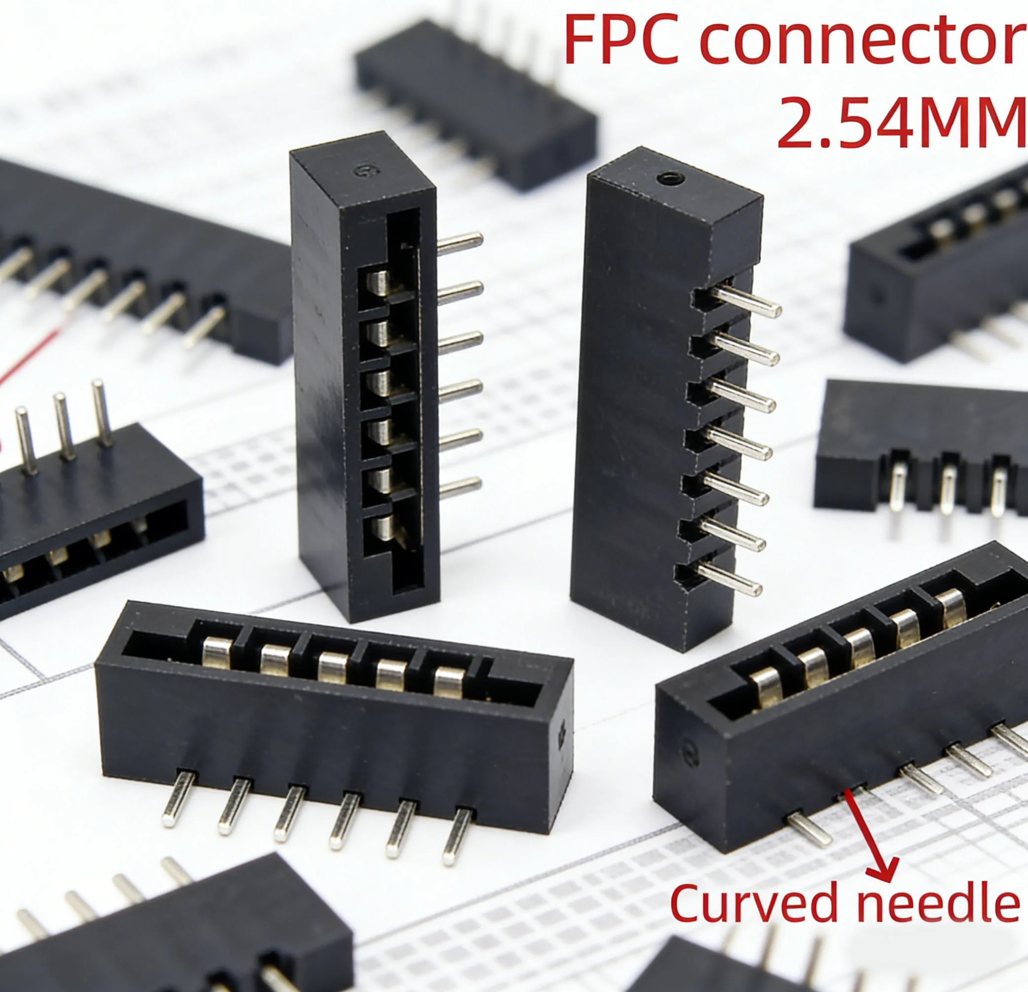 10pcs Fpc Connector, Flat Flexible Cable Socket 2.54mm Membrane Socket, Straight Pin, Curved Foot, Double-sided Connection