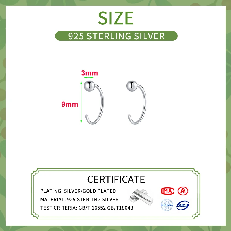 SOFTPIG Real 925 Sterling Silver 3mm Bead Hoop Earrings For Women Classic Fine Jewelry Minimalist Accessories