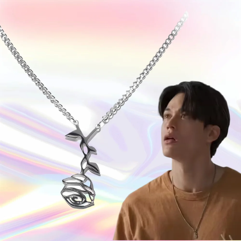 Collar de la serie de televisión tailandesa My Golden Blood JossGawin, unisex, de acero de titanio, con colgante de rosa, gargantilla, colgante de aleación, regalos de joyería