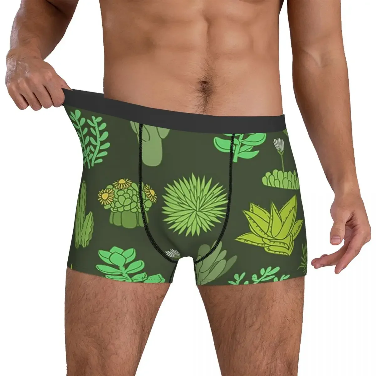 Cuecas Boxer suculentas e cactus, calções Boxer Calcinha amante de planta de cactos para homens, roupa interior macia, presentes de namorado