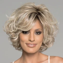 Natural Synthetic Mixed Gold Wigs For Women Short curly Wig  Heat Resistant Hair For Daily Use Festival Party