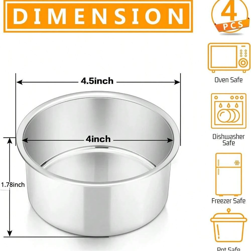 4PCS Small Aluminum Cake Pan 4 Inch Solid Baking Mold Easy Clean Round Baking Tins Bakeware for Mini Pizza
