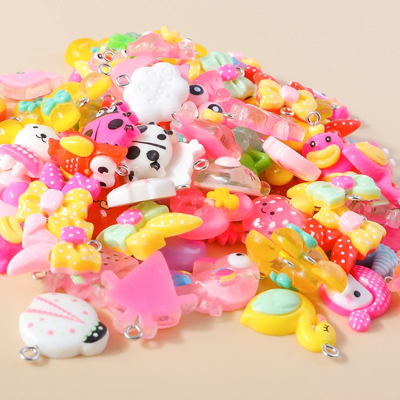 Leslie 15 Stück Harz süße Tiere Frosch Ente Schleife Blumen Charms für handgefertigte Armbänder Halsketten DIY Schmuckherstellung Zubehör – Detail 4