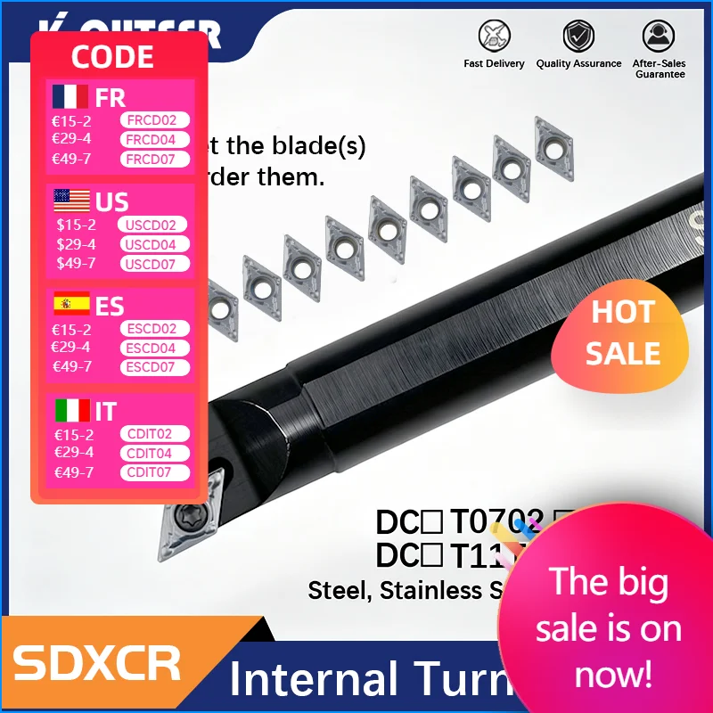 

1PC S08K-SDXCR07 S16Q-SDXCR07 S25S-SDXCR11 Internal Turning Tool Holder DCMT Carbide Inserts Lathe Bar CNC Cutting Tools Set
