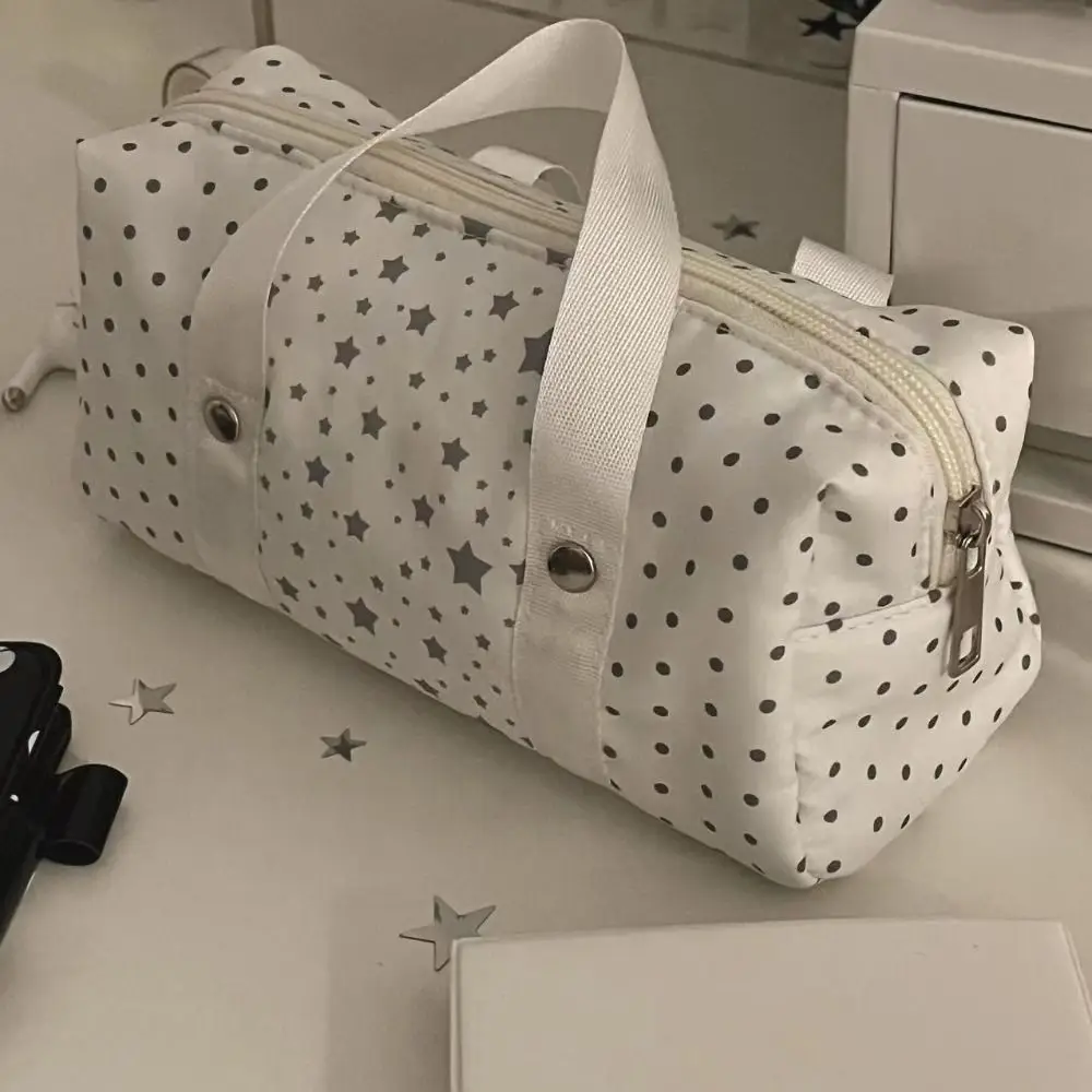 مقلمة كرتونية بيضاء على شكل نجمة بولكا نقطة متعددة الوظائف حقيبة أقلام ذات سعة كبيرة منظم قرطاسية هدية للطلاب
