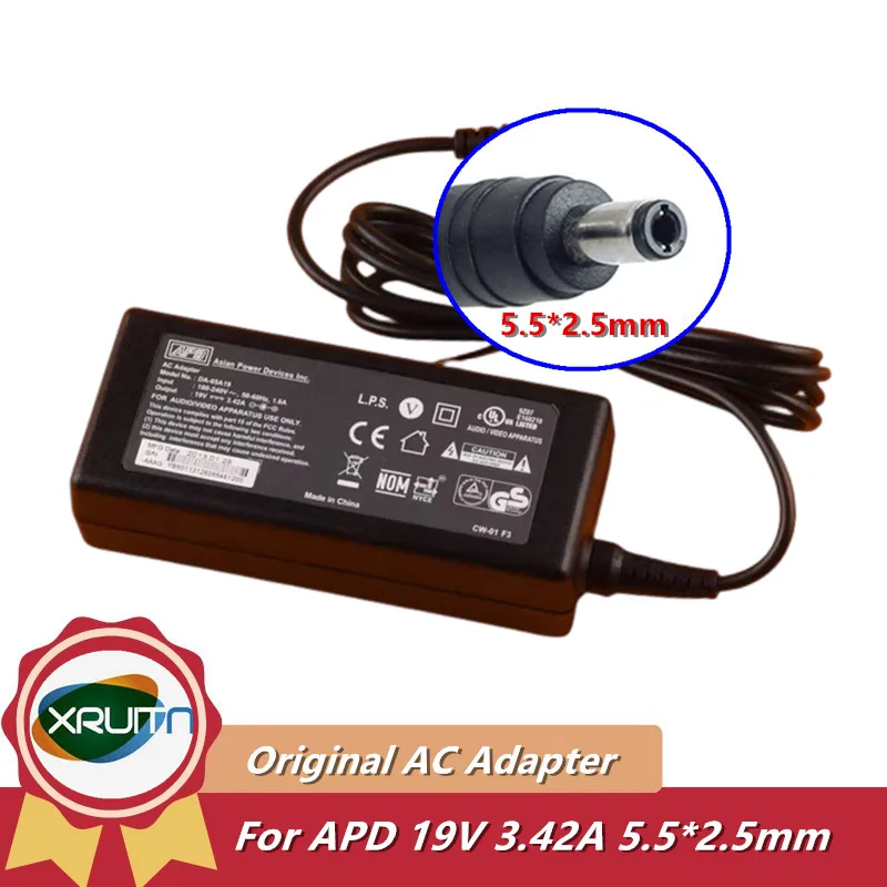 

Genuine OEM APD DA-65C19 19V 3.42A 65W 5.5x2.5mm DA-65A19 DA-65B19 AC Adapter For NB-65B19 Laptop Monitor Power Supply Charger