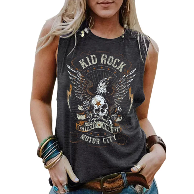 Funny Rock Skeleton Eagle Tank Top for Women Vintage Retro Rock Roll Music Shirts Sleeveless Concert Buddy Tank Tops Graphic Tee