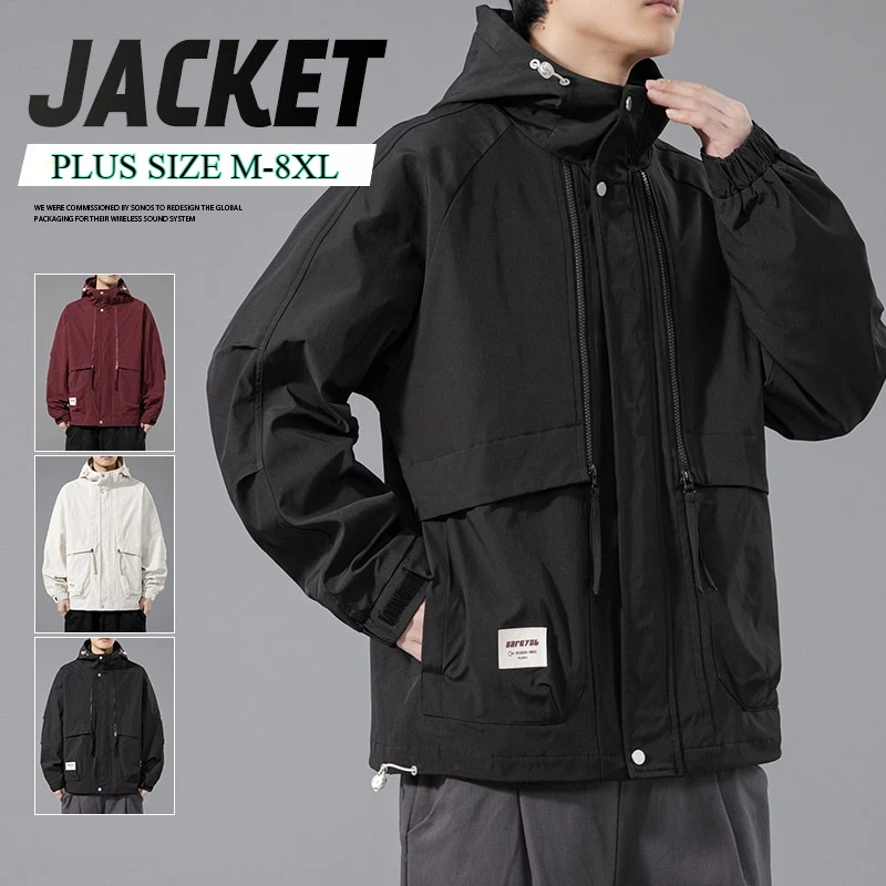 

8XL Windbreaker Men Jacket Big Pockets Coat Trench Waterproof Oversized Streetwear 2025 Autumn Casual Motorcycle Loose Jackets