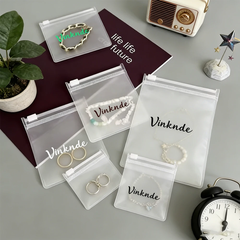 

500pc Custom Logo Self Seal PVC Pack Zipper Lock Bags Frosted Clear Jewelry Anti Oxidation Bag Small Jewelry Storage Sealed Sack