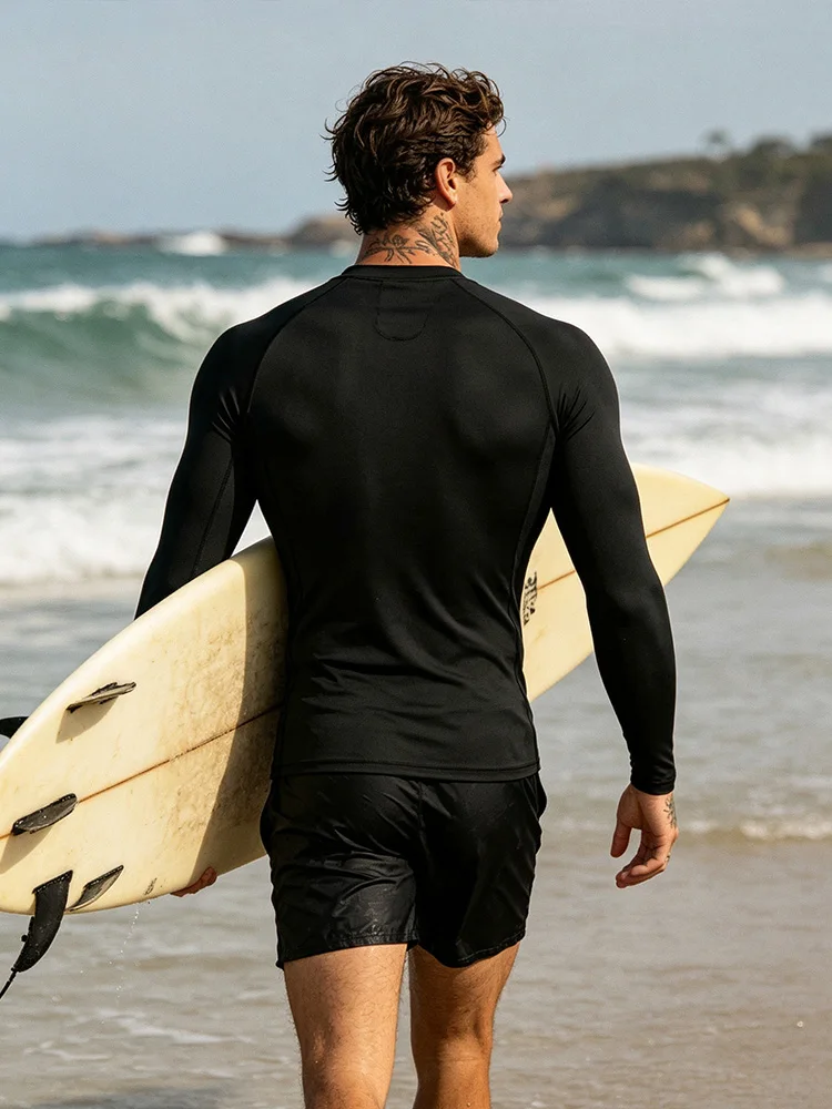 Men's quick-drying surfing T-shirt, long-sleeved beach swimsuit, women's sun-protective diving swimsuit - J69