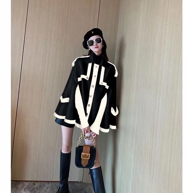 

Poncho Cloak French Cape Imitation Wool Coat Women's New Loose Short Coat Fashion Leisure Lady Spring and Autumn Party Banquet