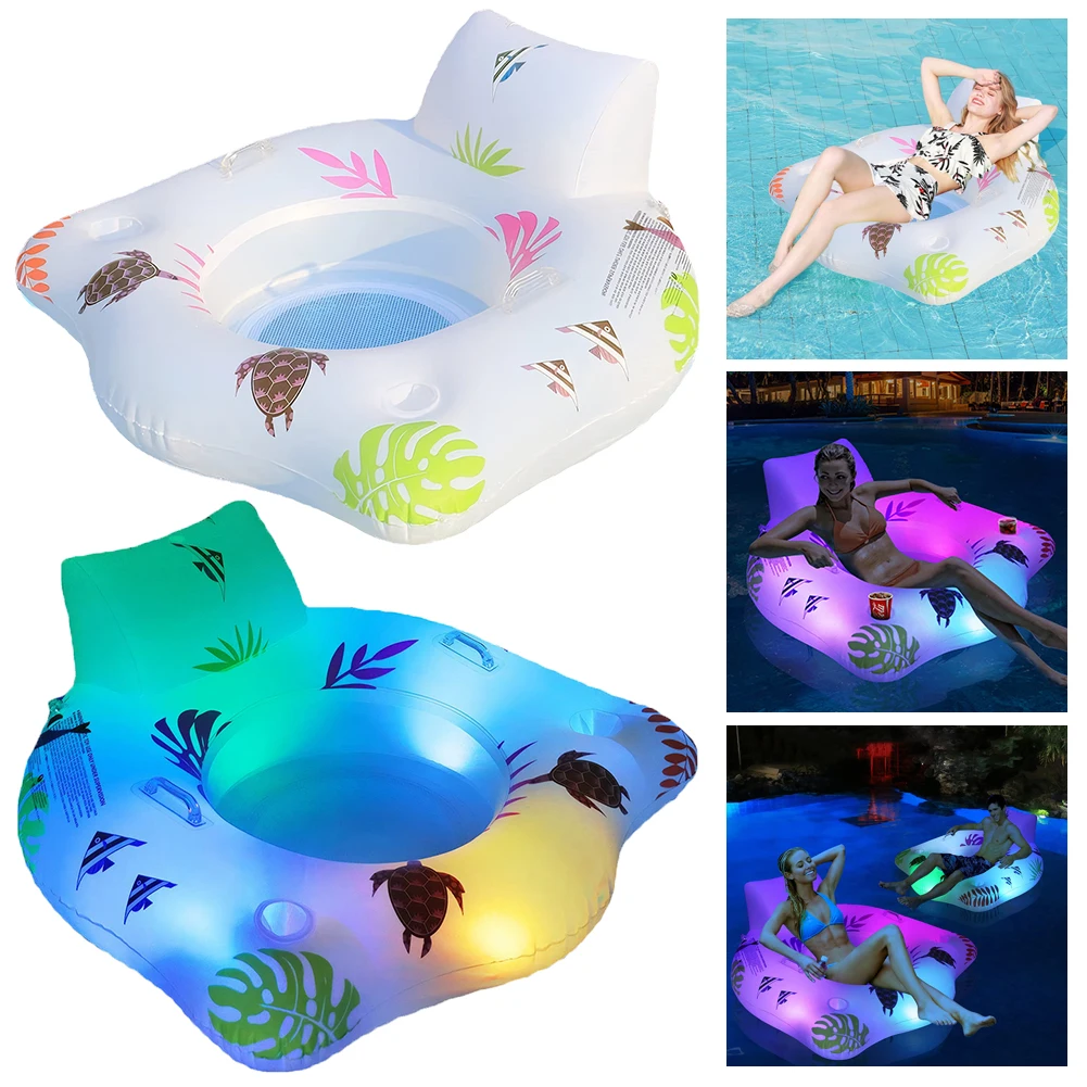 Inflatable Pool Floats LED Color Changing Light-up Inflatable Pool Float Chair Adult Pool Float Fun and Relaxing Pool Party Toy