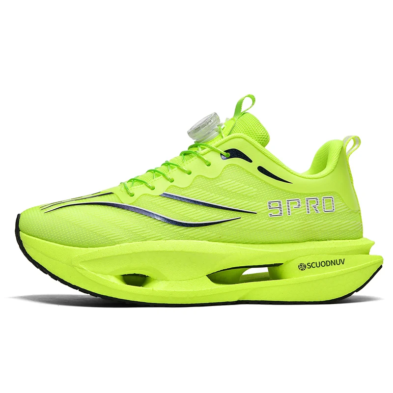 حذاء جري جديد بإبزيم دوار + لوح كربون مع لوح من ألياف الكربون لأحذية التدريب الرياضية للرجال والنساء