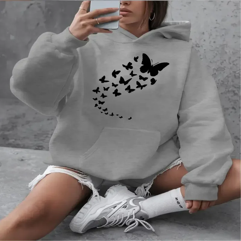 

Женская повседневная толстовка с капюшоном, пуловер, толстовка с передним карманом, свободная посадка, уютная уличная одежда из мягкой ткани, повседневная удобная осенне-зимняя одежда