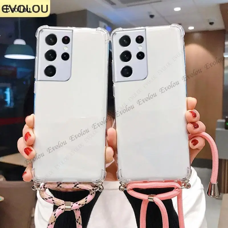 وسادة هوائية مقاومة للصدمات غطاء شفاف لهاتف Honor 500 Pro Crossbody قلادة حزام الحبل حافظة من السيليكون الشفاف لهاتف Honor500 500pro